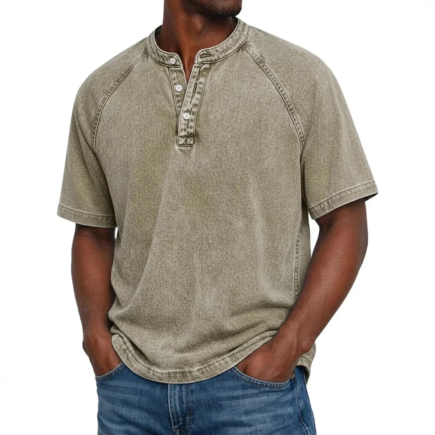 Men's Vintage Cotton Denim Henley Shirt