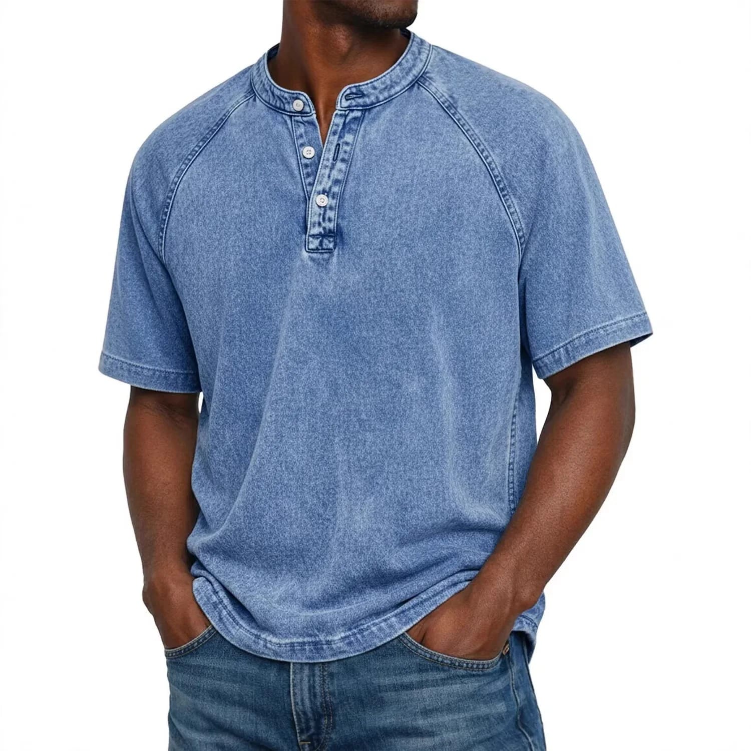 Men's Vintage Cotton Denim Henley Shirt