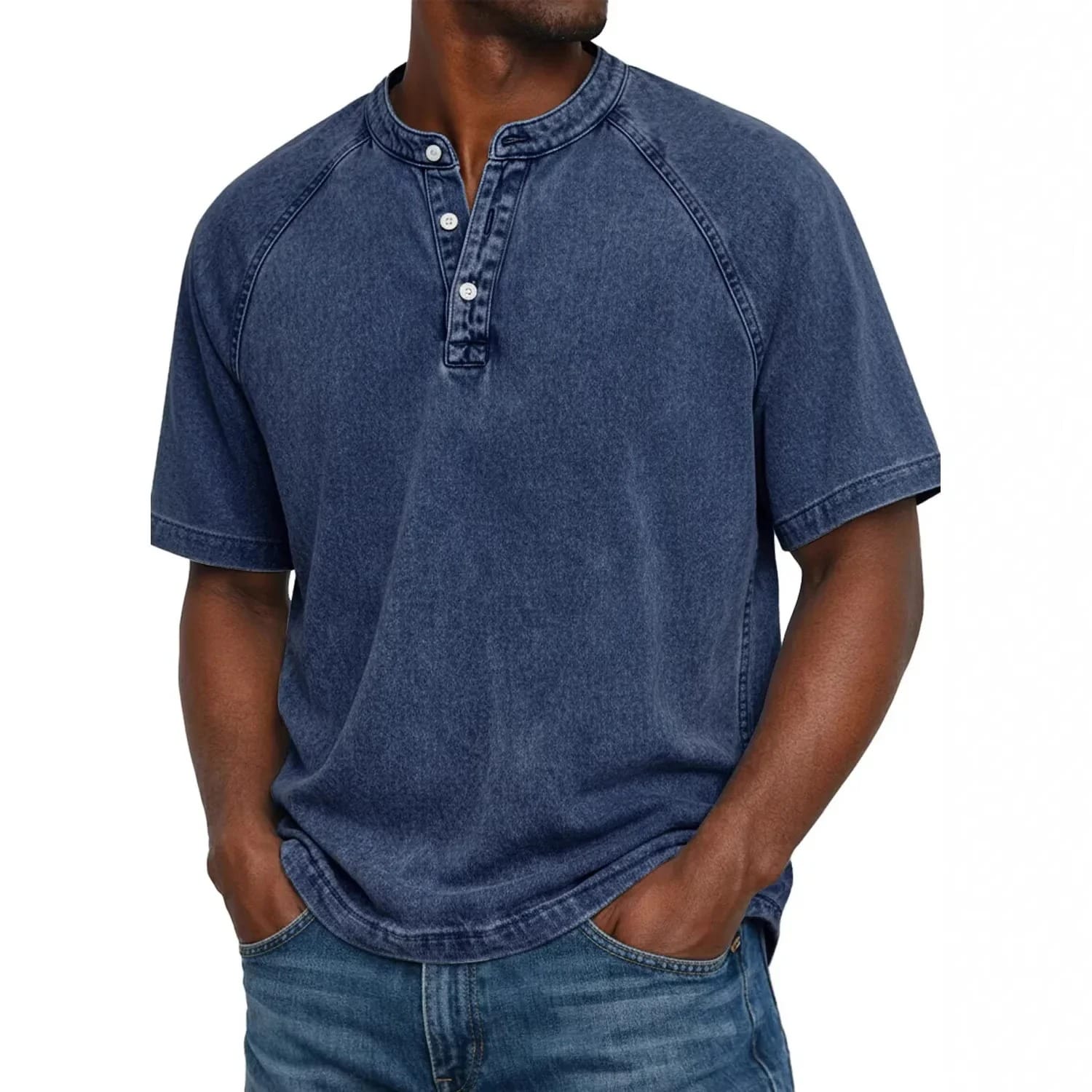 Men's Vintage Cotton Denim Henley Shirt