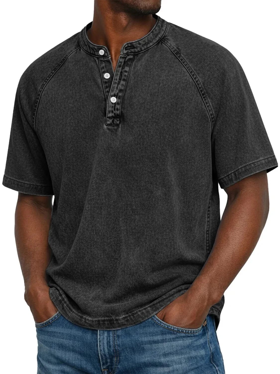 Men's Vintage Cotton Denim Henley Shirt