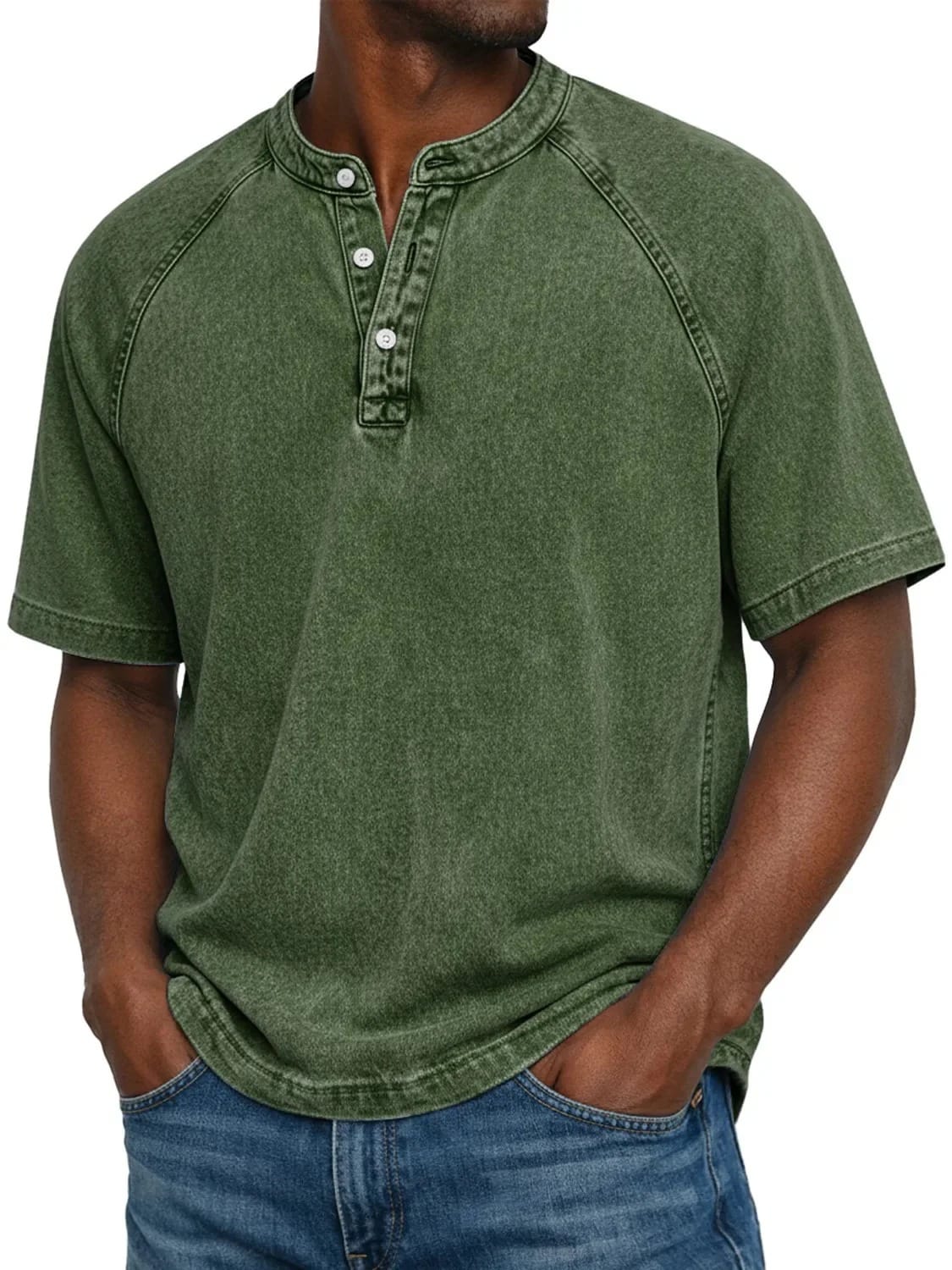 Men's Vintage Cotton Denim Henley Shirt