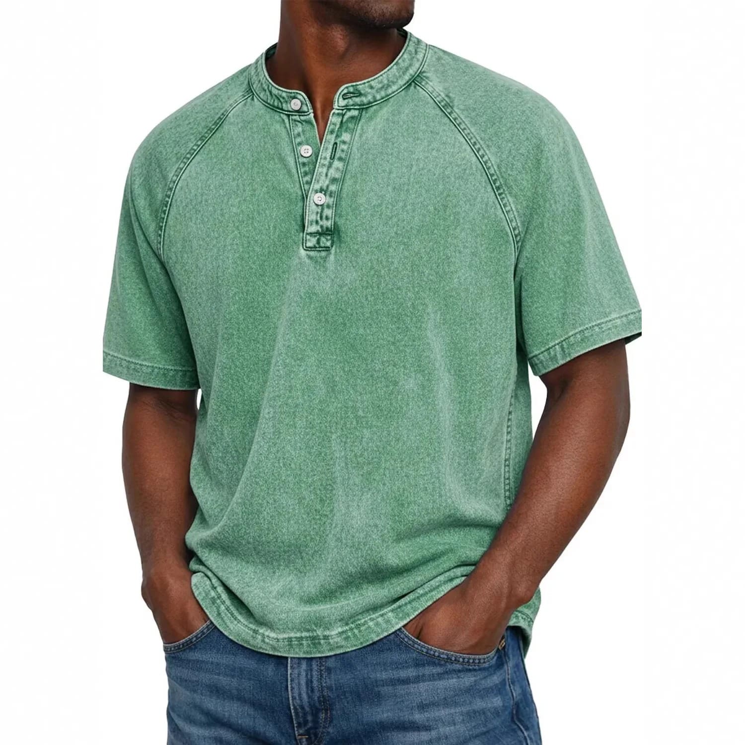 Men's Vintage Cotton Denim Henley Shirt