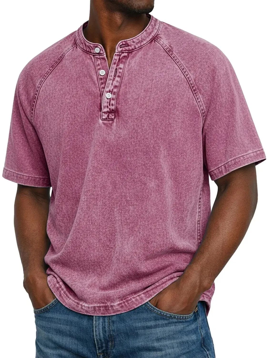 Men's Vintage Cotton Denim Henley Shirt
