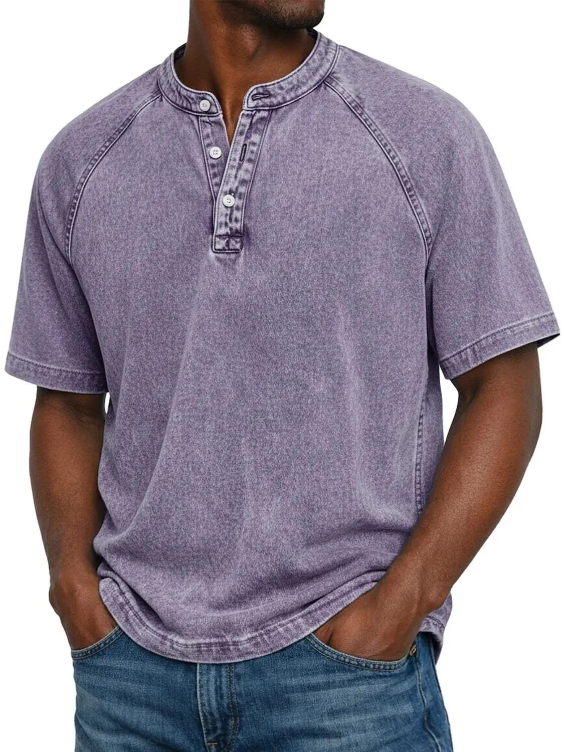 Men's Vintage Cotton Denim Henley Shirt