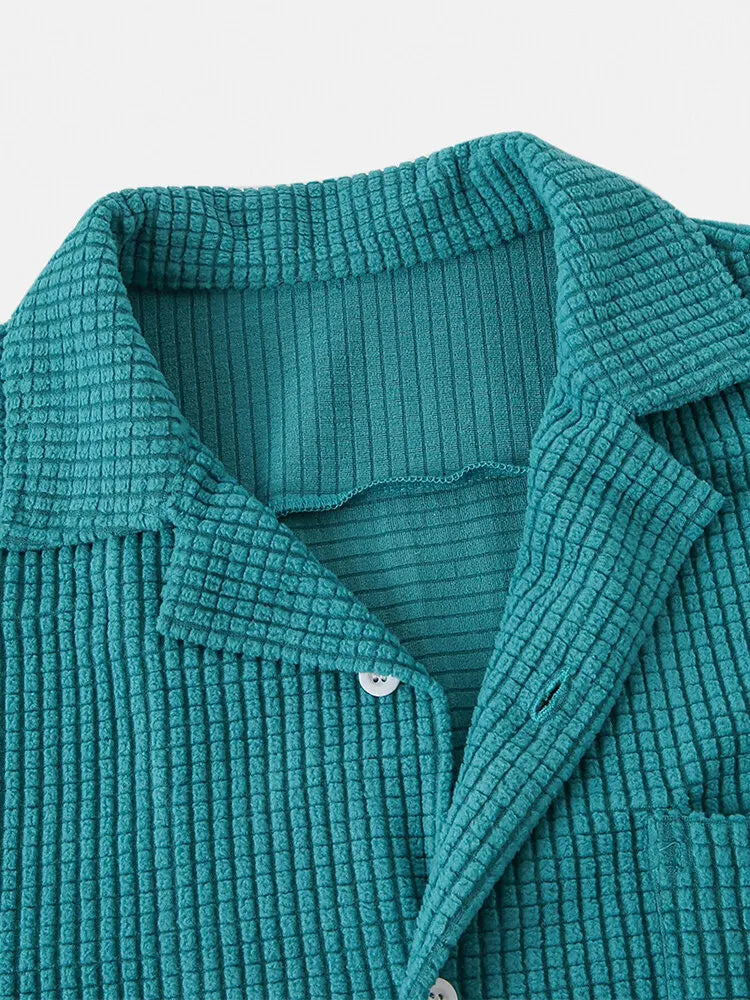 Men's Waffle-Knit Casual Button-Up Shirt