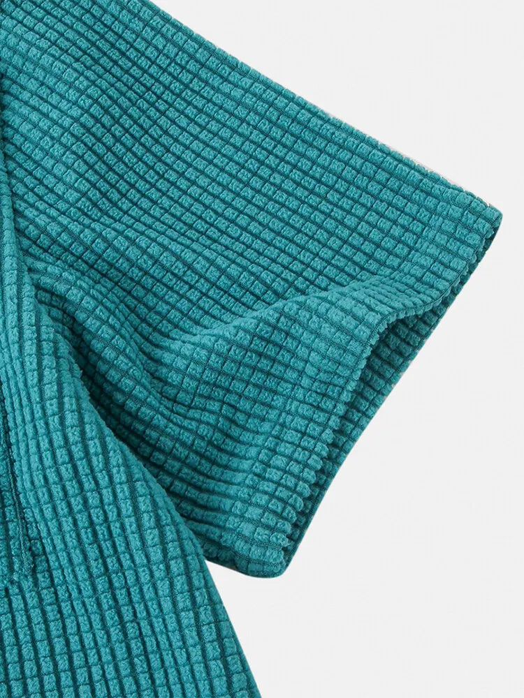 Men's Waffle-Knit Casual Button-Up Shirt