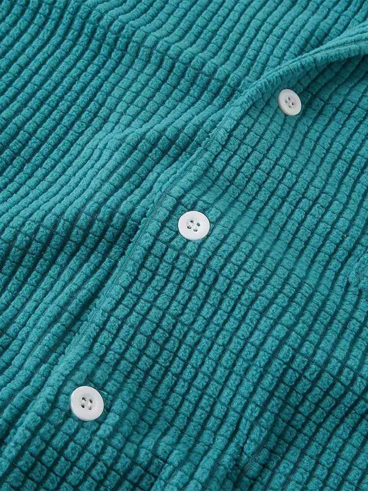 Men's Waffle-Knit Casual Button-Up Shirt