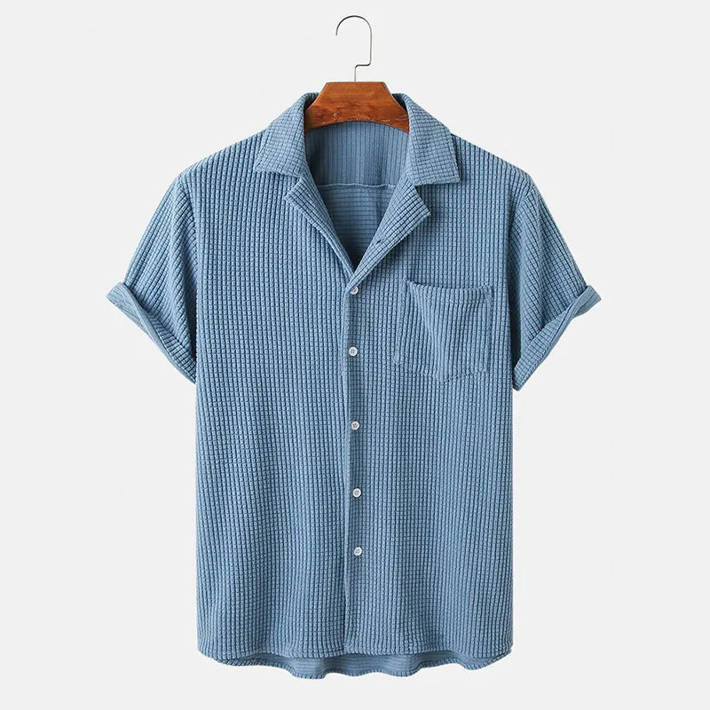 Men's Waffle-Knit Casual Button-Up Shirt