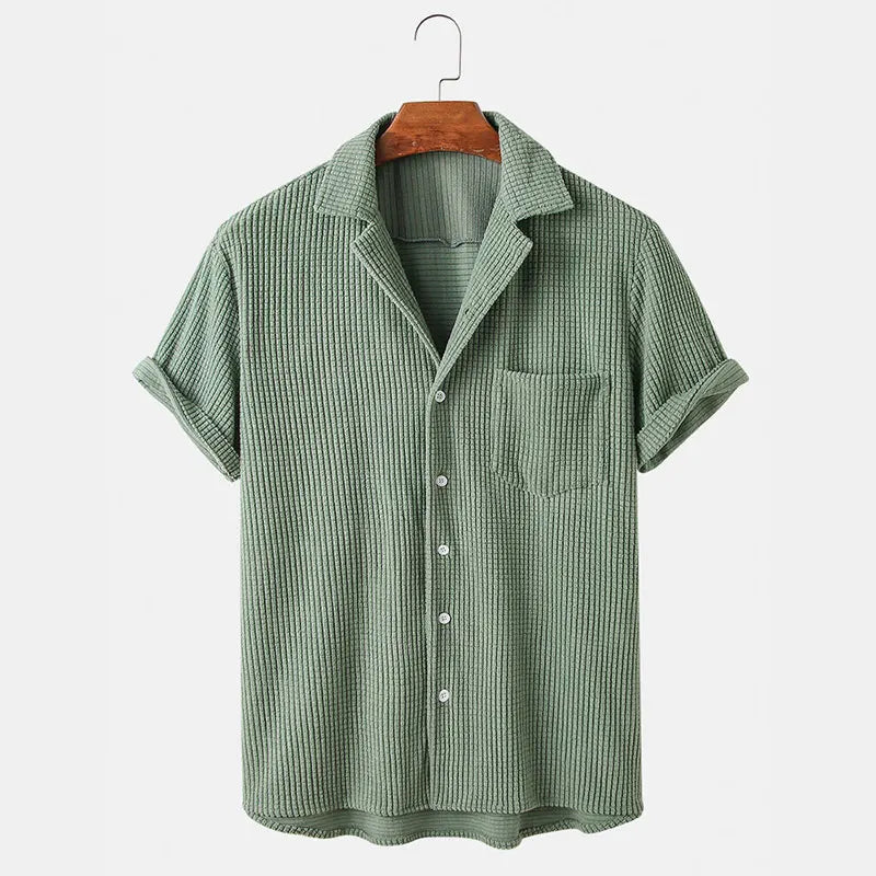 Men's Waffle-Knit Casual Button-Up Shirt
