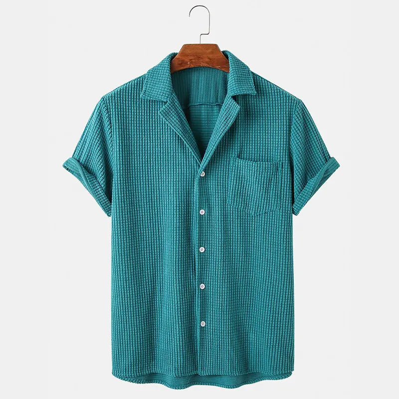 Men's Waffle-Knit Casual Button-Up Shirt