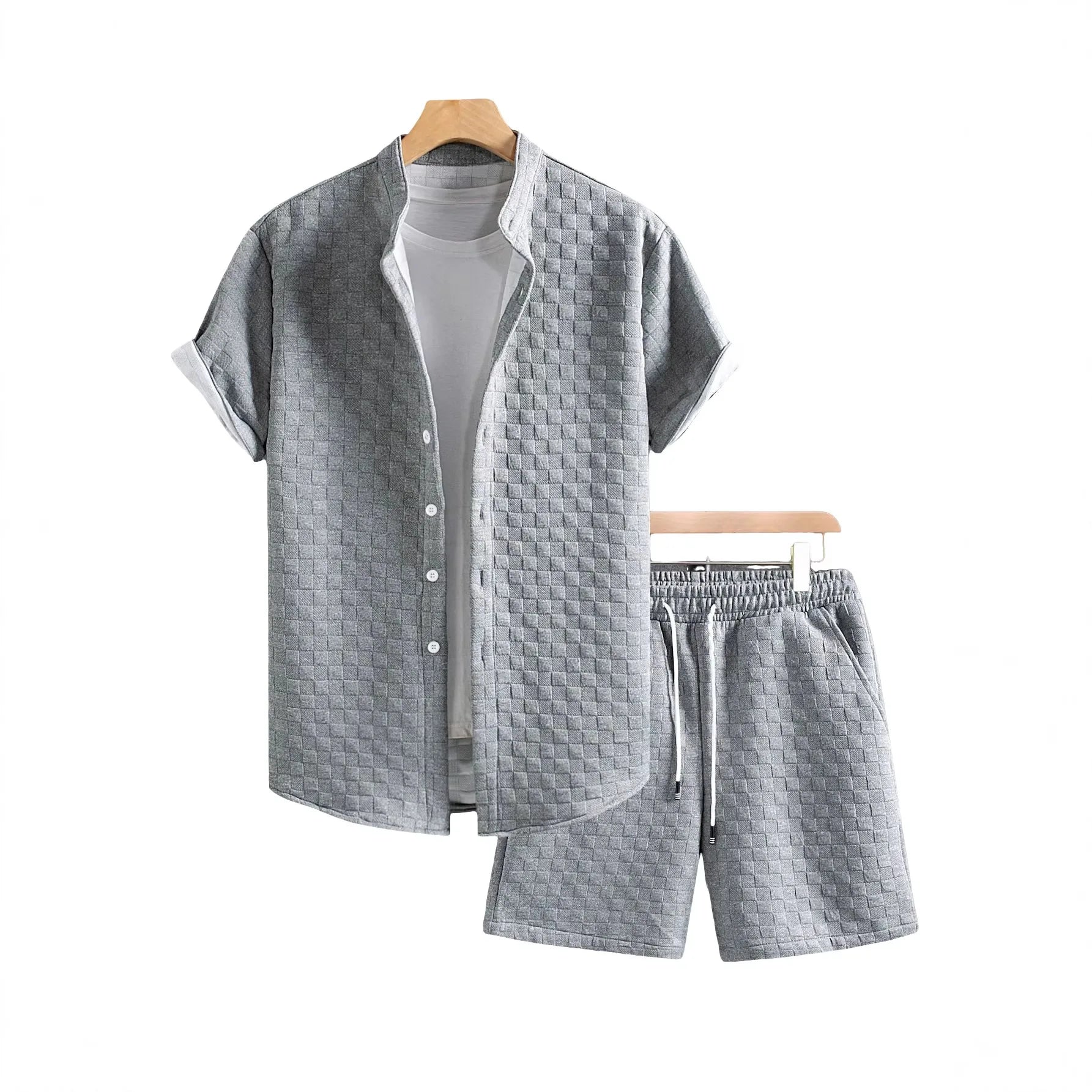 Men's Waffle Fabric Short Sleeve Shirt and Shorts Set