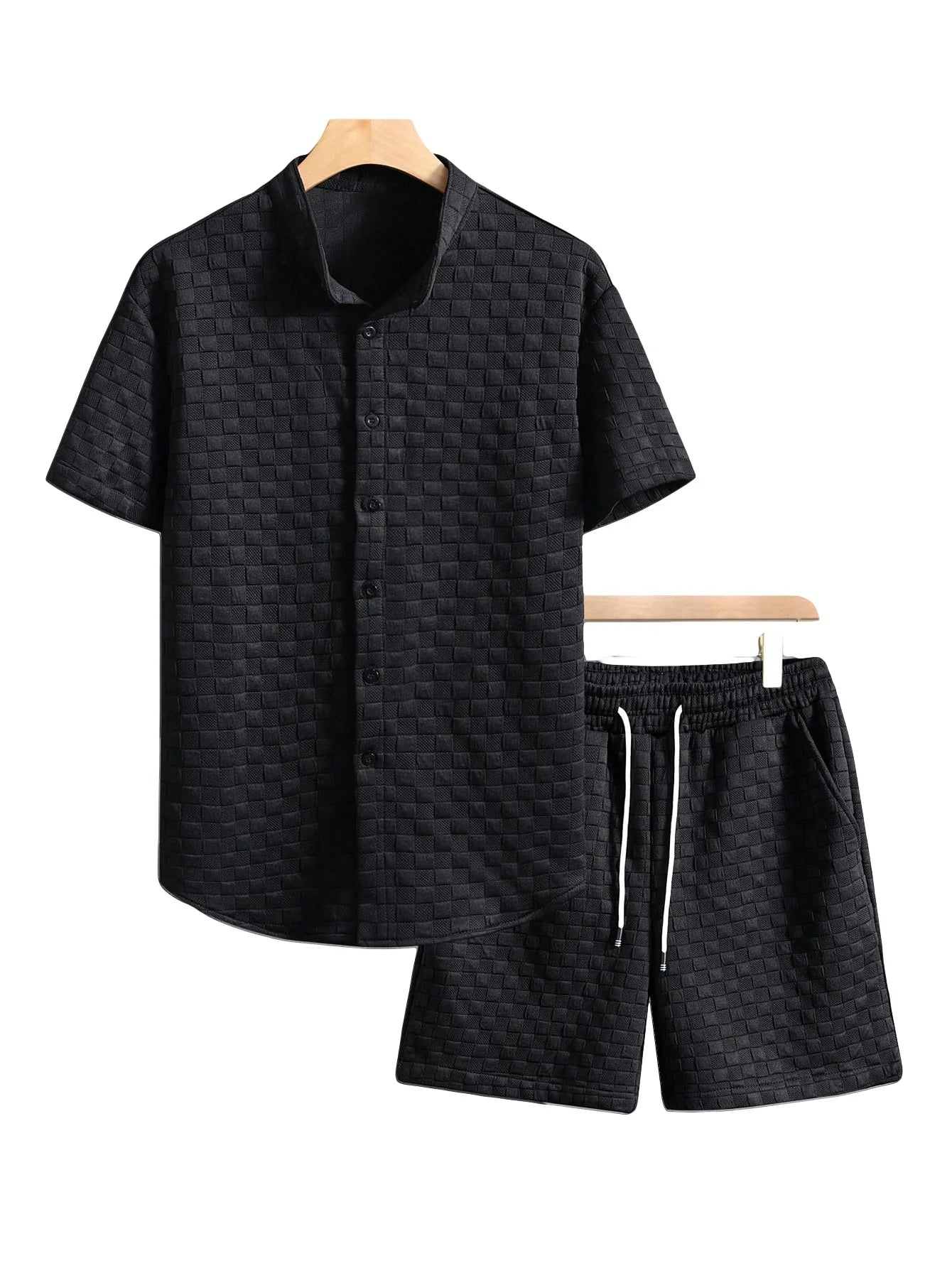 Men's Waffle Fabric Short Sleeve Shirt and Shorts Set