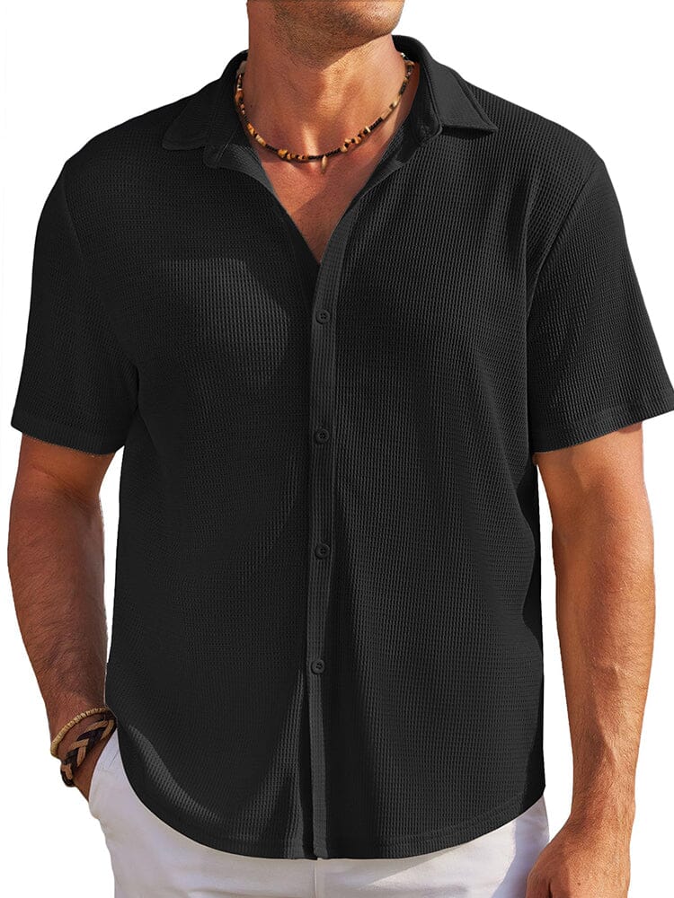 Men's Waffle Knit Button-Down Shirt