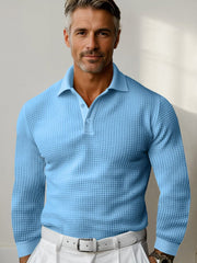 Men's Waffle Knit Long Sleeve Polo Shirt
