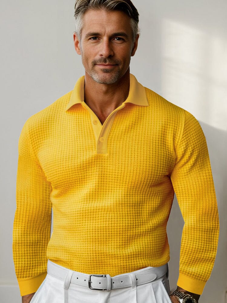 Men's Waffle Knit Long Sleeve Polo Shirt