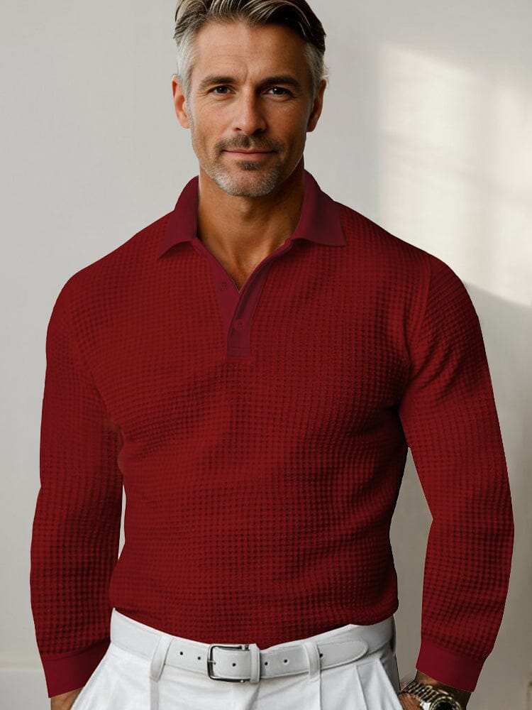 Men's Waffle Knit Long Sleeve Polo Shirt