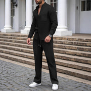 Men’s Waffle Knit Shirt and Pants Set – Smart Casual Outfit