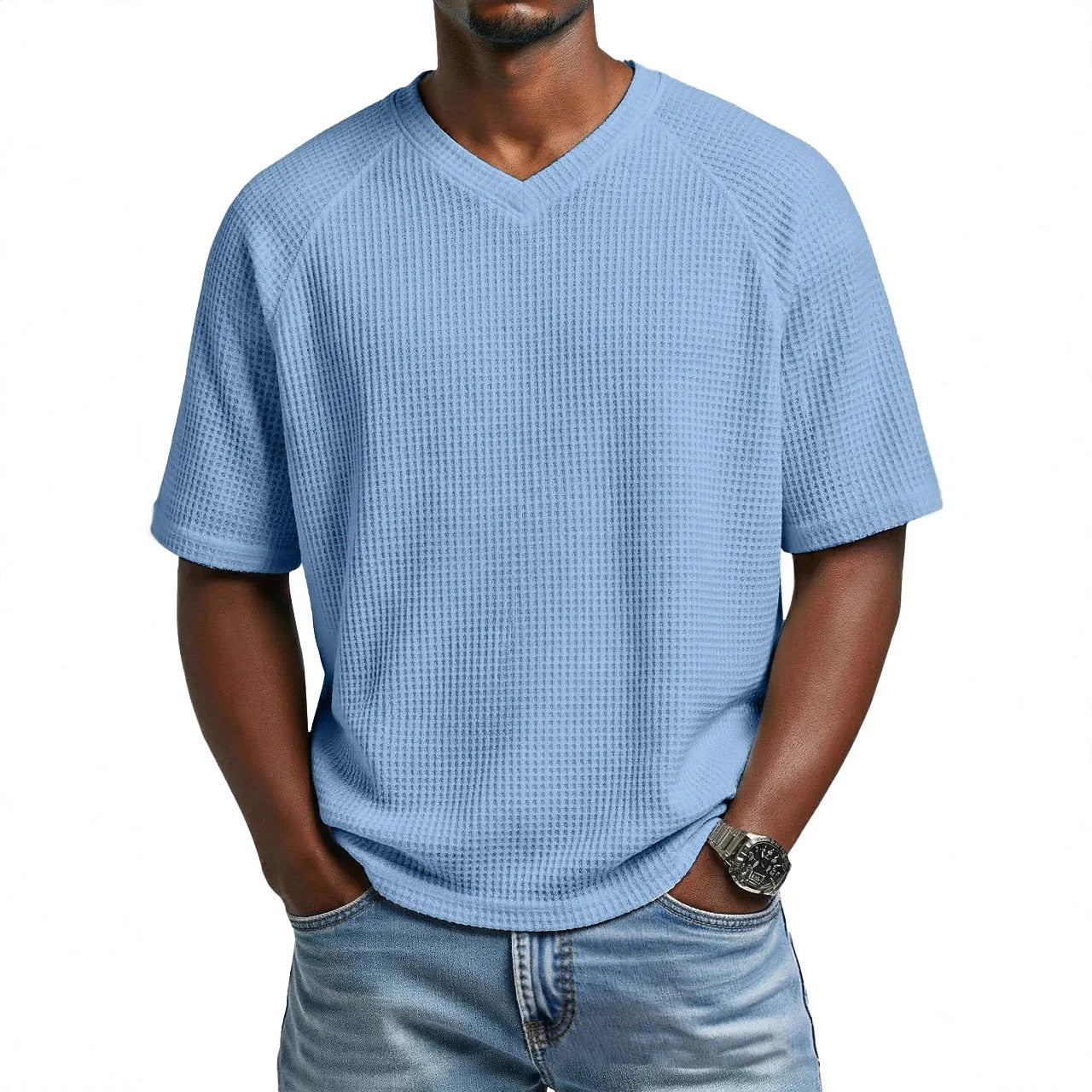 Men's Waffle Knit V-Neck T Shirt