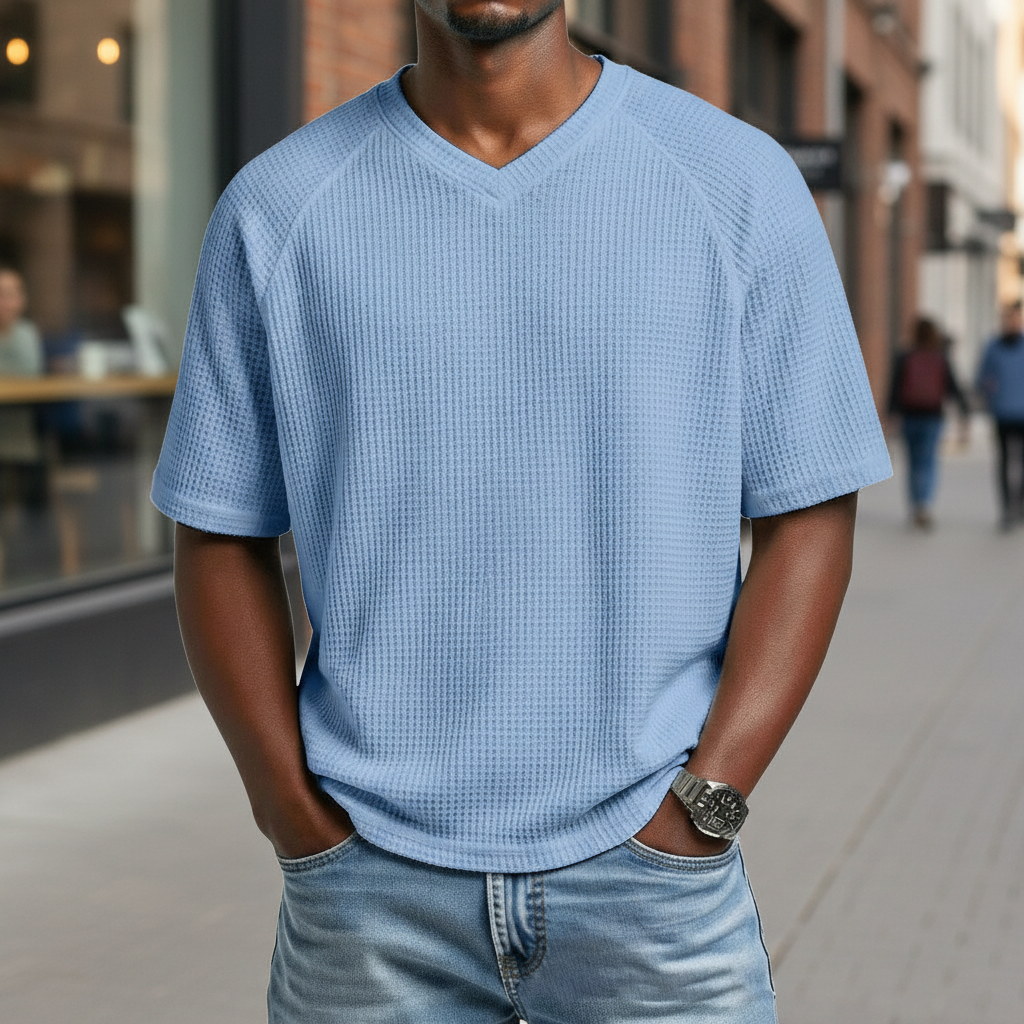 Men's Waffle Knit V-Neck T Shirt