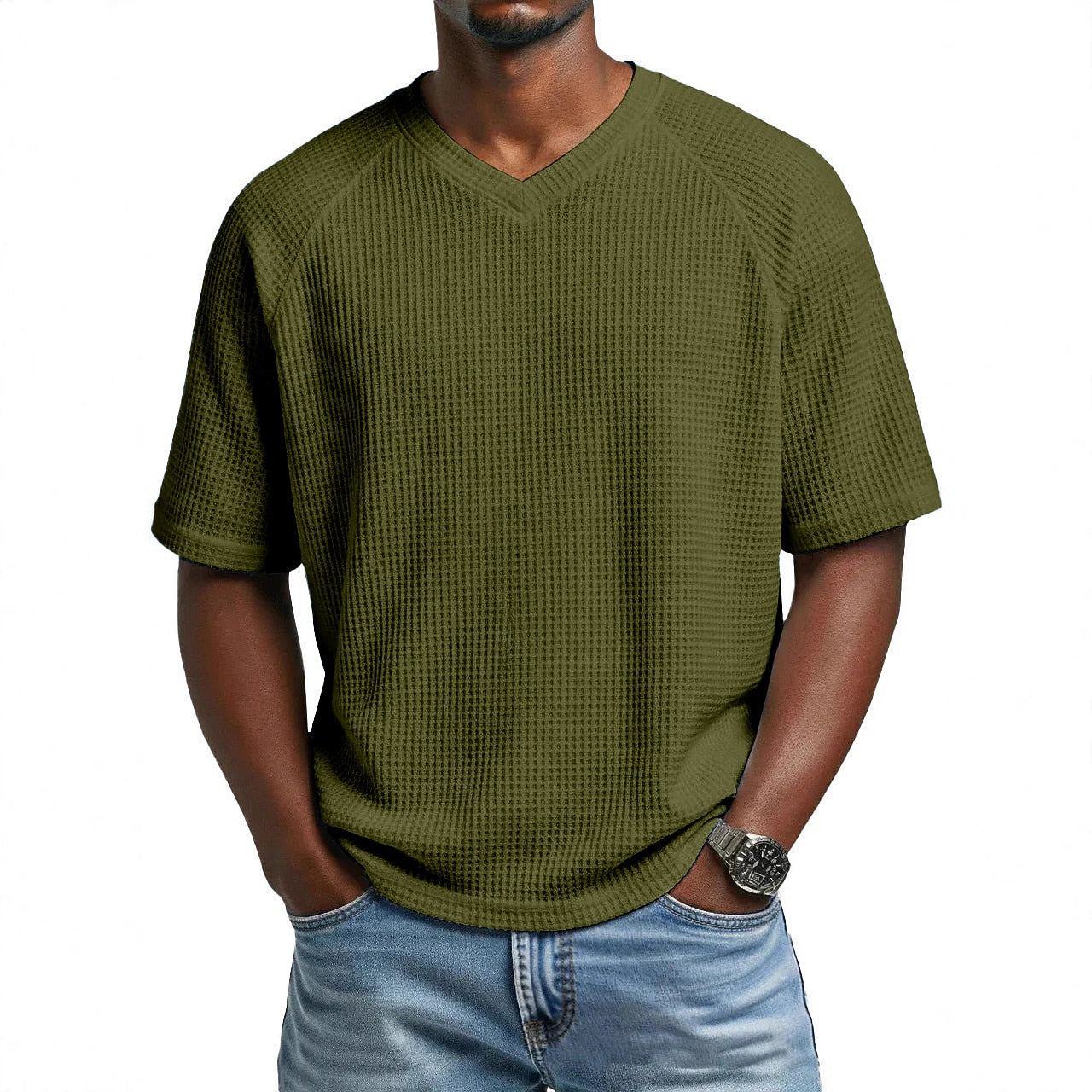Men's Waffle Knit V-Neck T Shirt