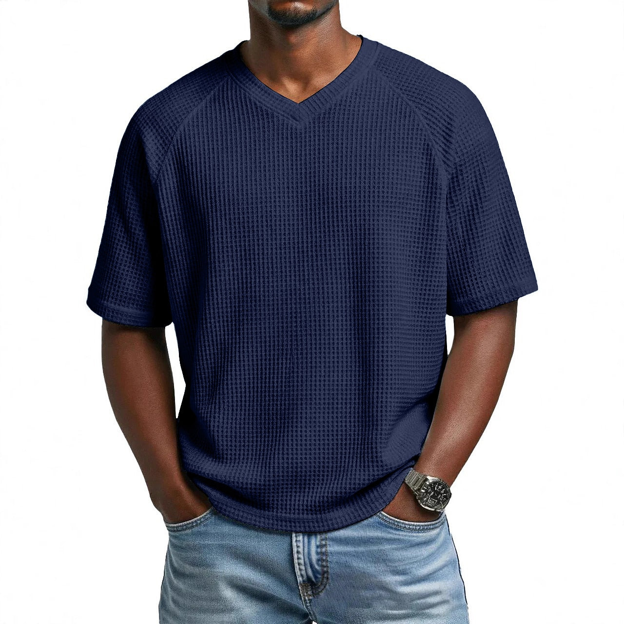 Men's Waffle Knit V-Neck T Shirt