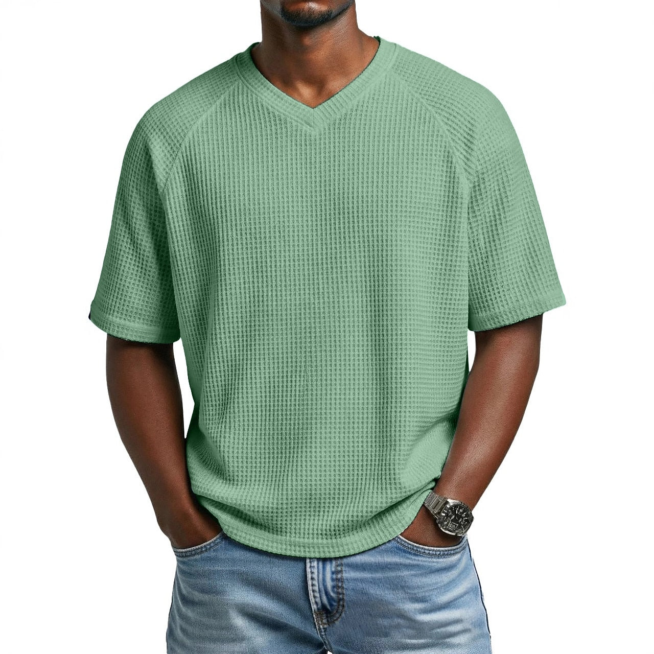 Men's Waffle Knit V-Neck T Shirt