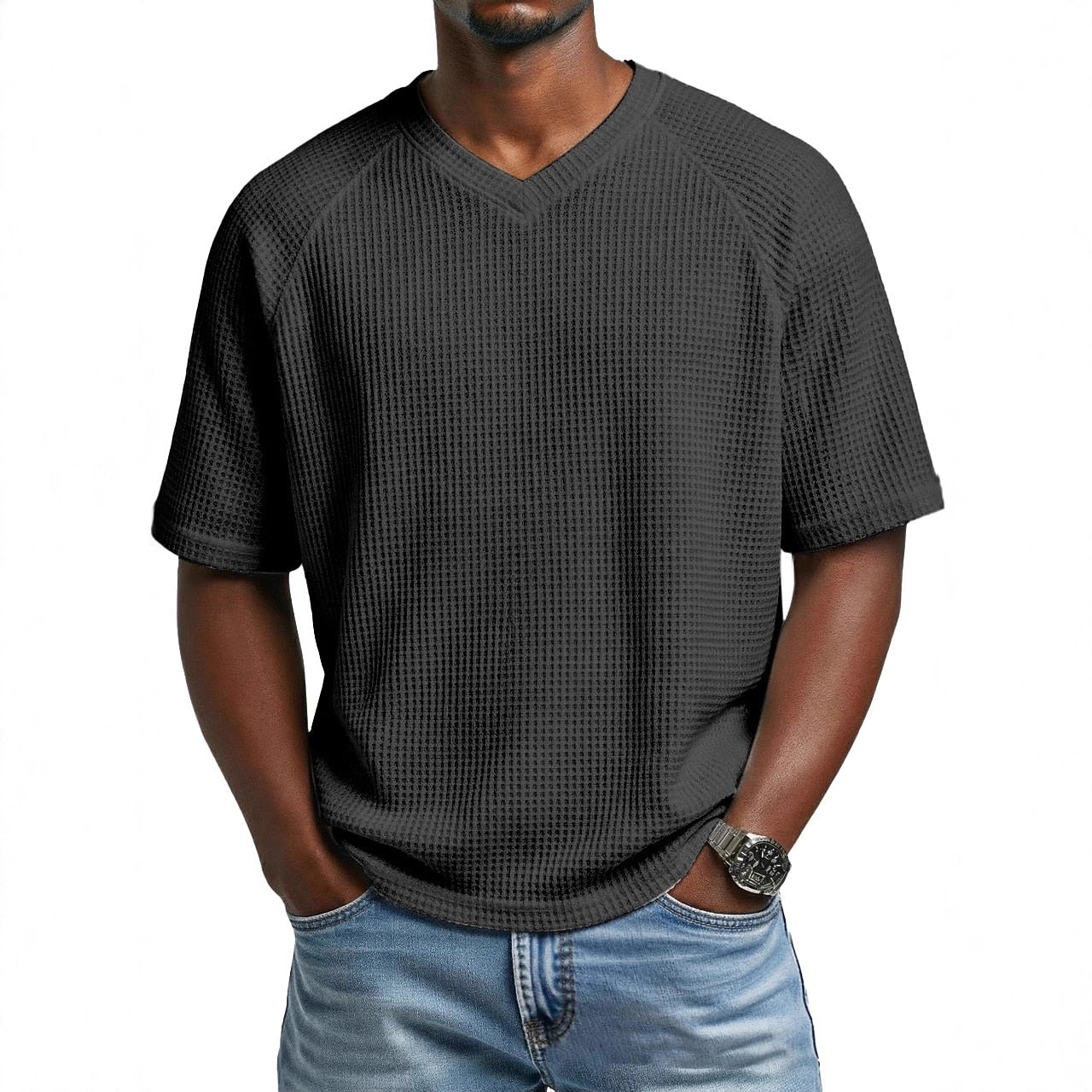 Men's Waffle Knit V-Neck T Shirt