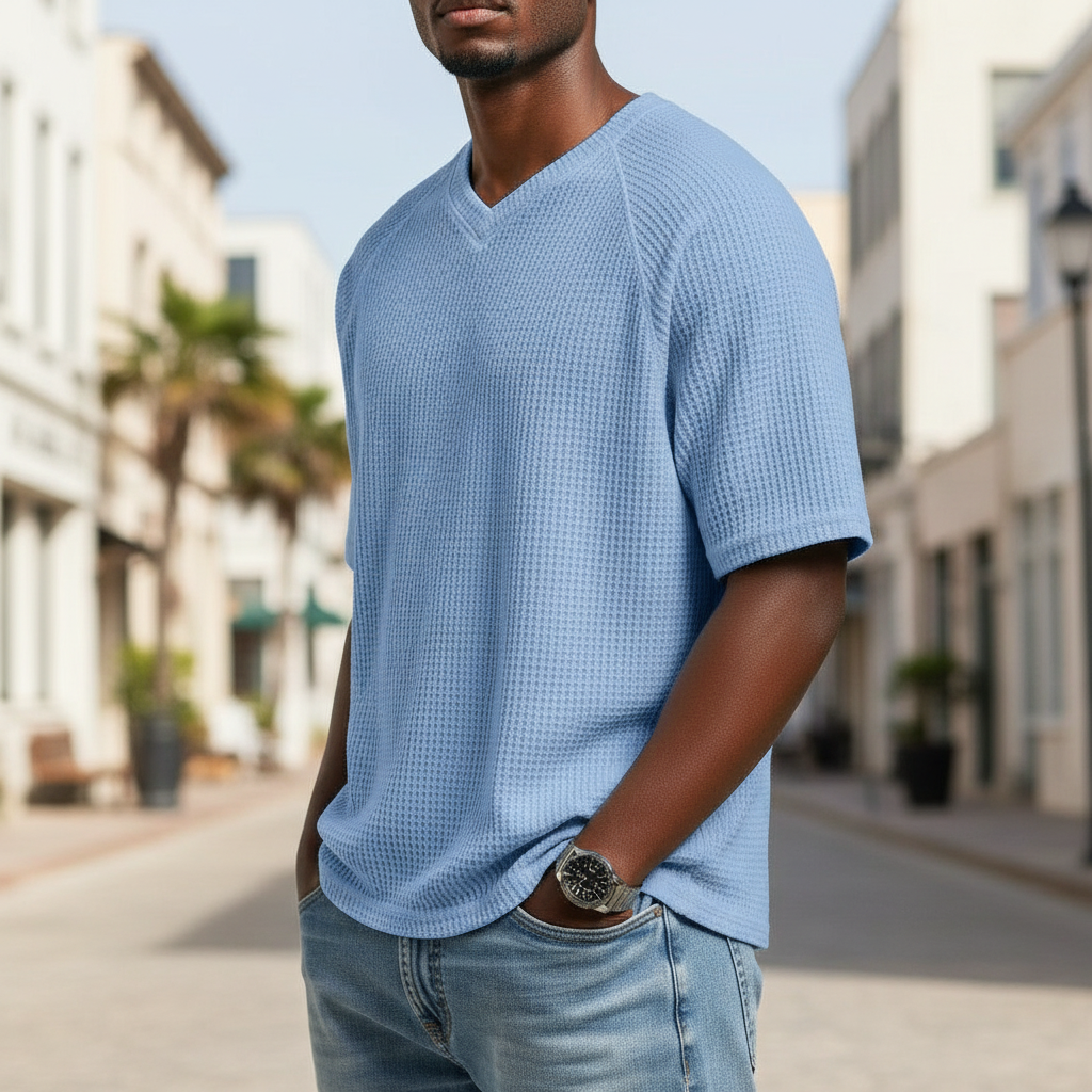 Men's Waffle Knit V-Neck T Shirt
