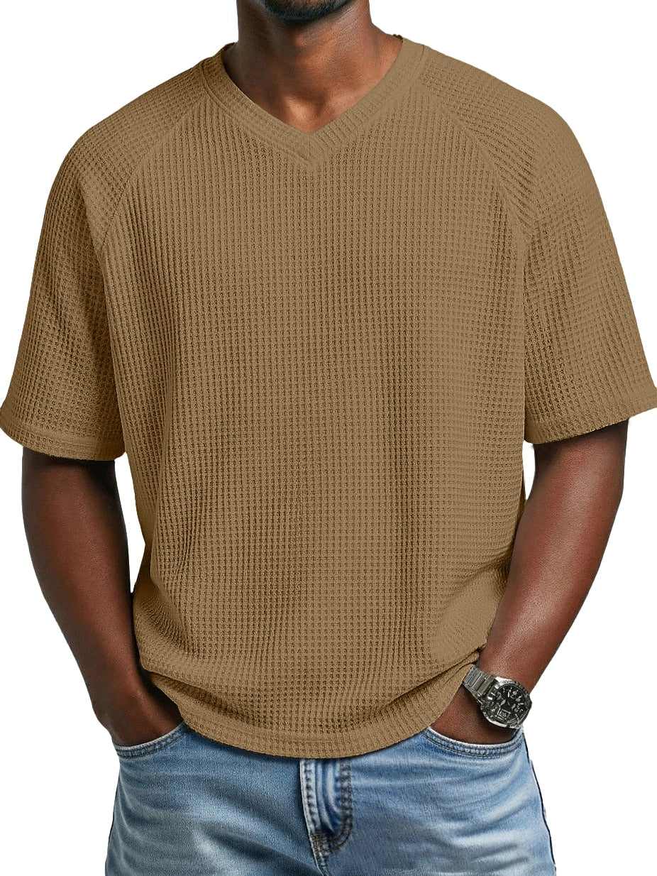 Men's Waffle Knit V-Neck T Shirt
