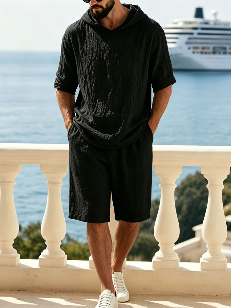 Men's Washed Cotton Viscose Hoodie and Short Set