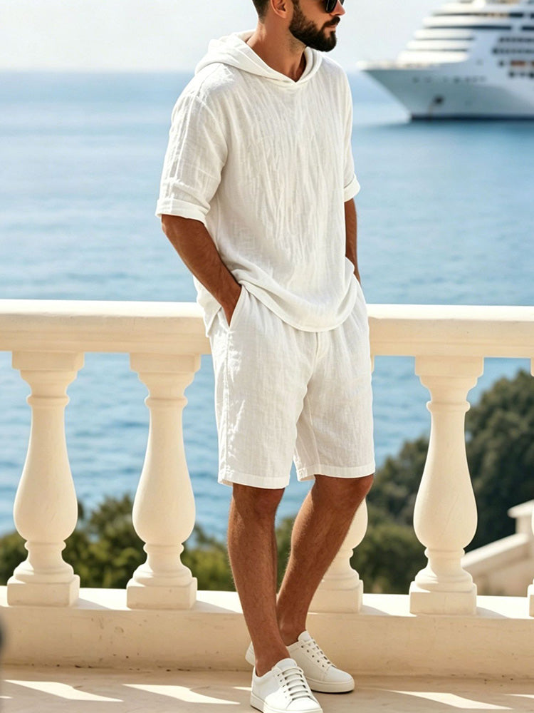 Men's Washed Cotton Viscose Hoodie and Short Set