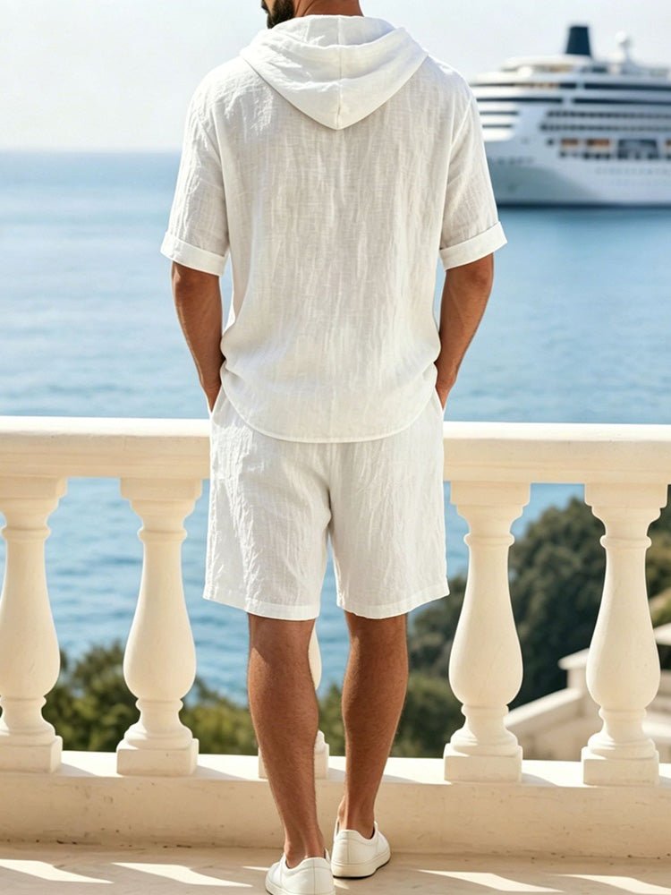 Men's Washed Cotton Viscose Hoodie and Short Set