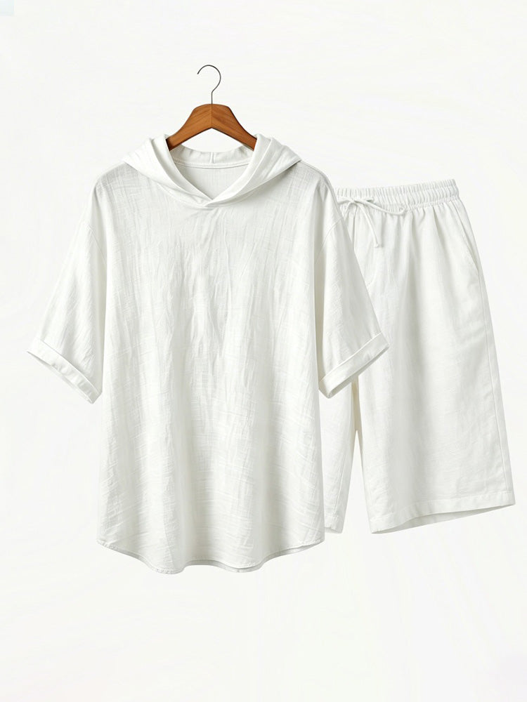 Men's Washed Cotton Viscose Hoodie and Short Set