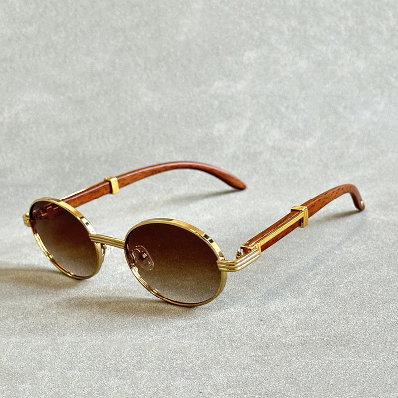Men's Wooden Frame Gradient Lens Sunglasses