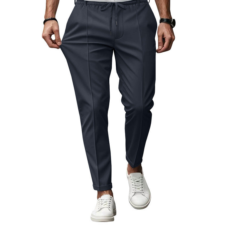 Men's Woven Fabric Tapered Trousers with Drawstring Waist