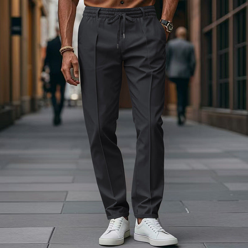 Men's Woven Fabric Tapered Trousers with Drawstring Waist