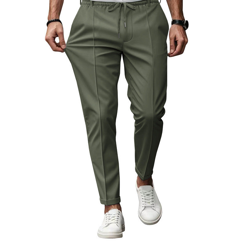Men's Woven Fabric Tapered Trousers with Drawstring Waist