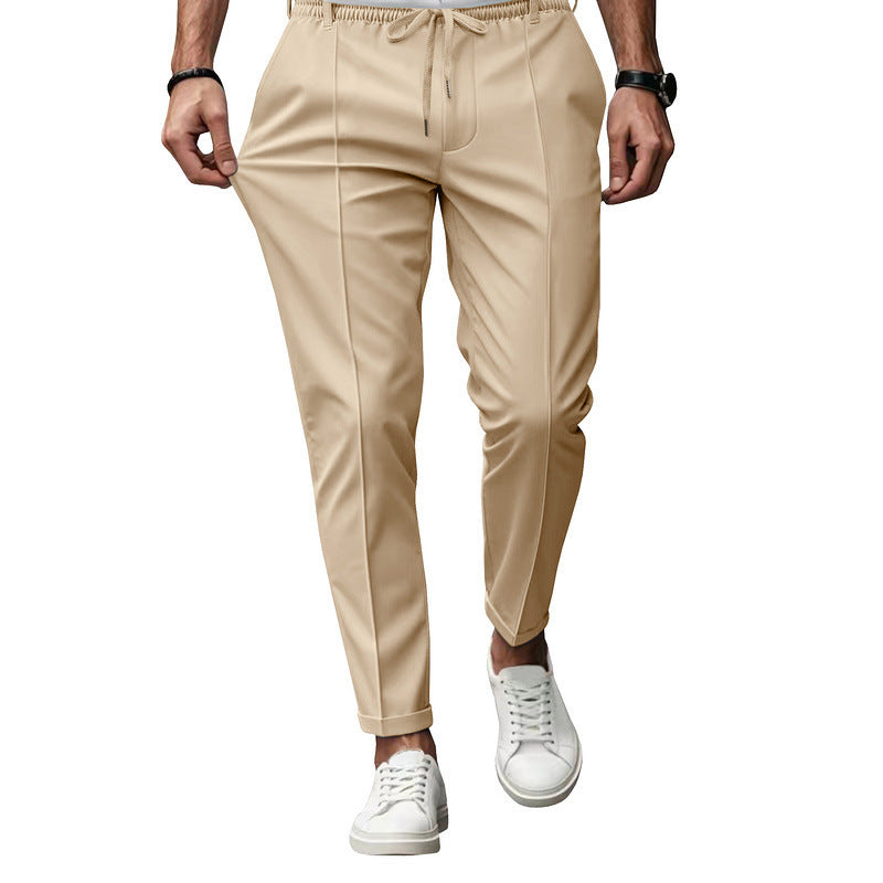 Men's Woven Fabric Tapered Trousers with Drawstring Waist