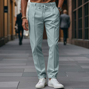 Men's Woven Fabric Tapered Trousers with Drawstring Waist