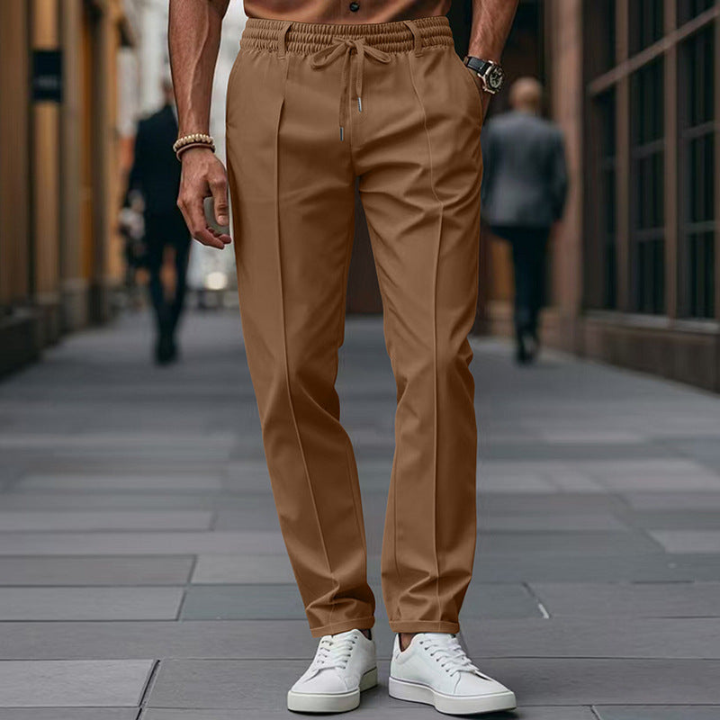 Men's Woven Fabric Tapered Trousers with Drawstring Waist