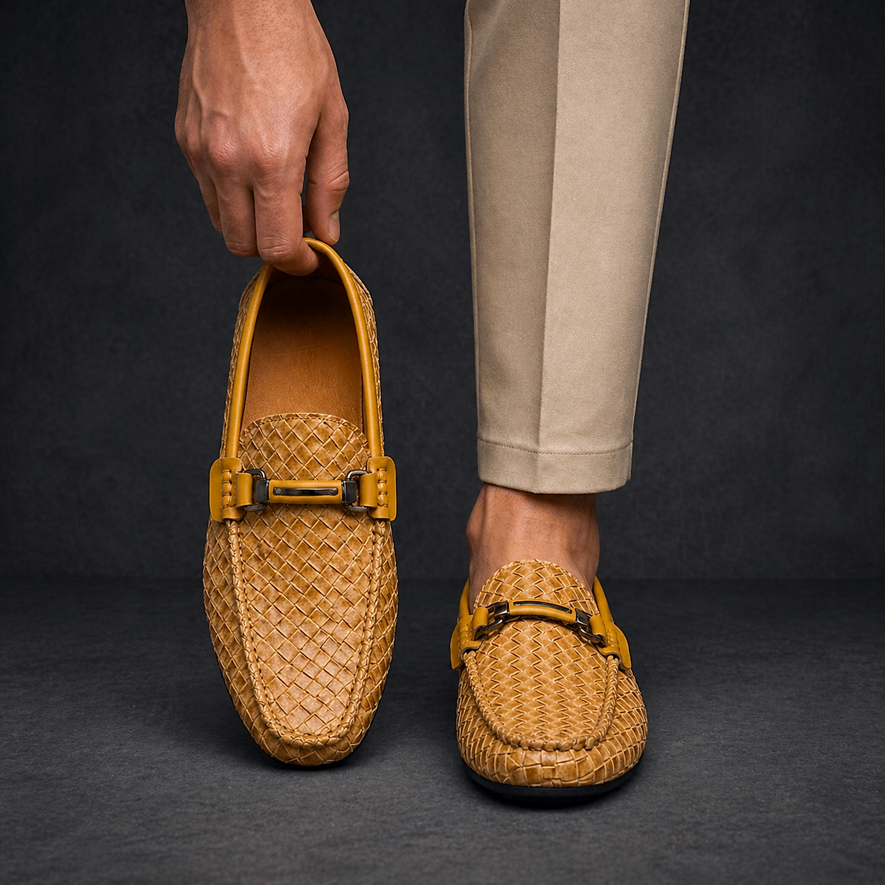 Men's Woven Faux Leather Loafers