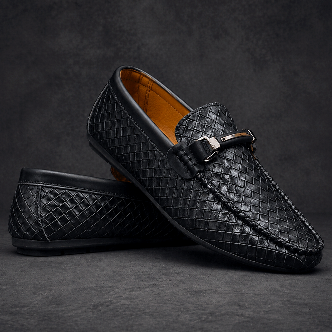 Men's Woven Faux Leather Loafers