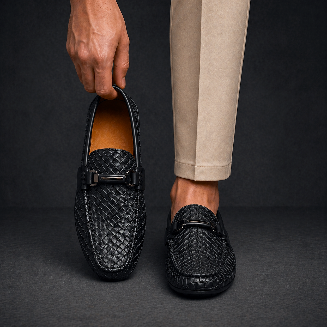 Men's Woven Faux Leather Loafers