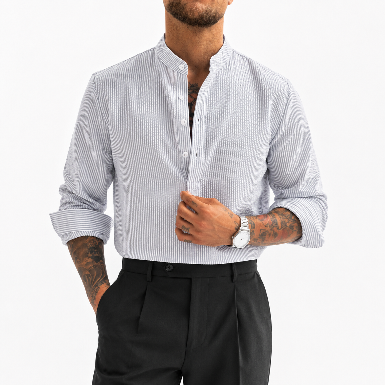 Men's Woven Stripe Pullover Shirt