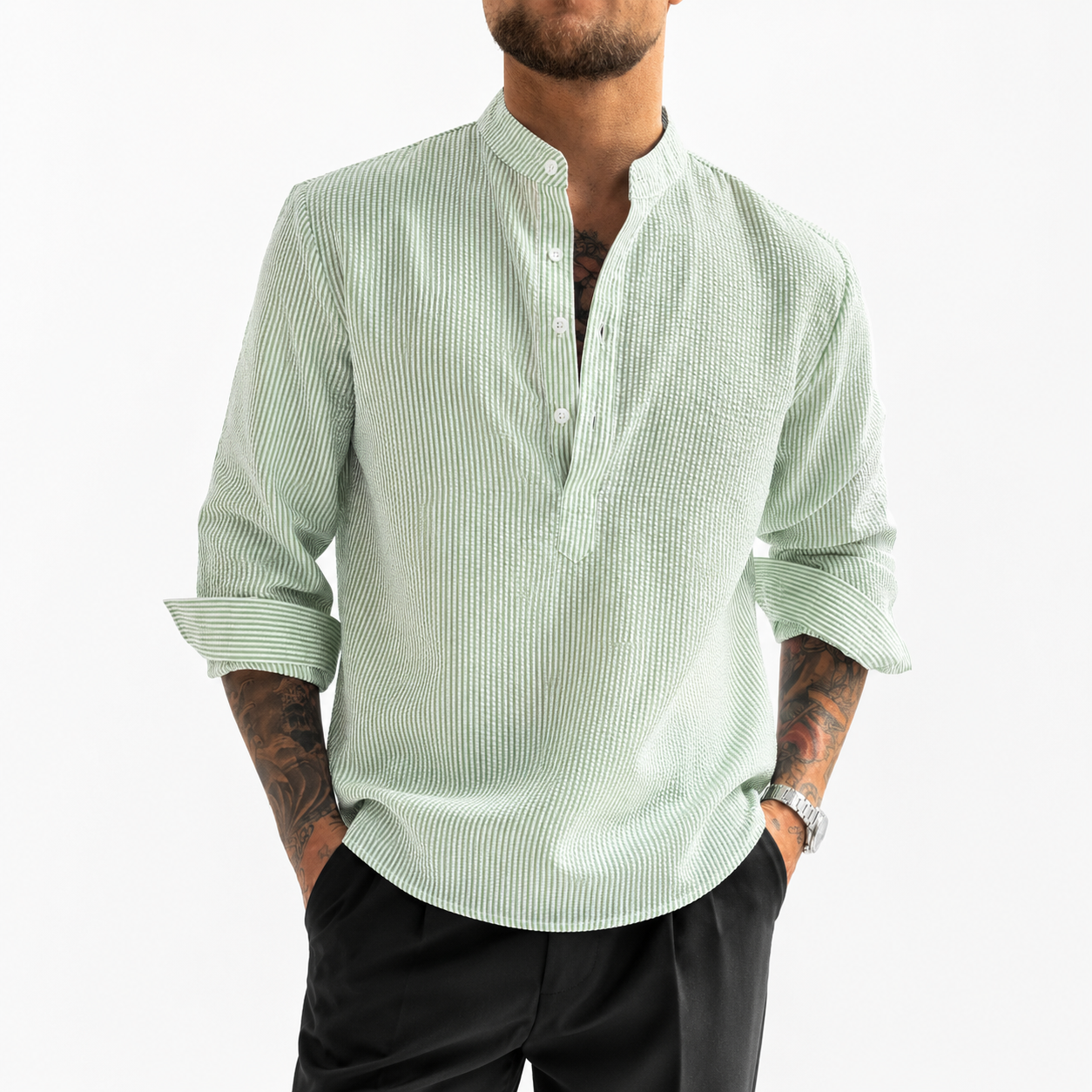 Men's Woven Stripe Pullover Shirt