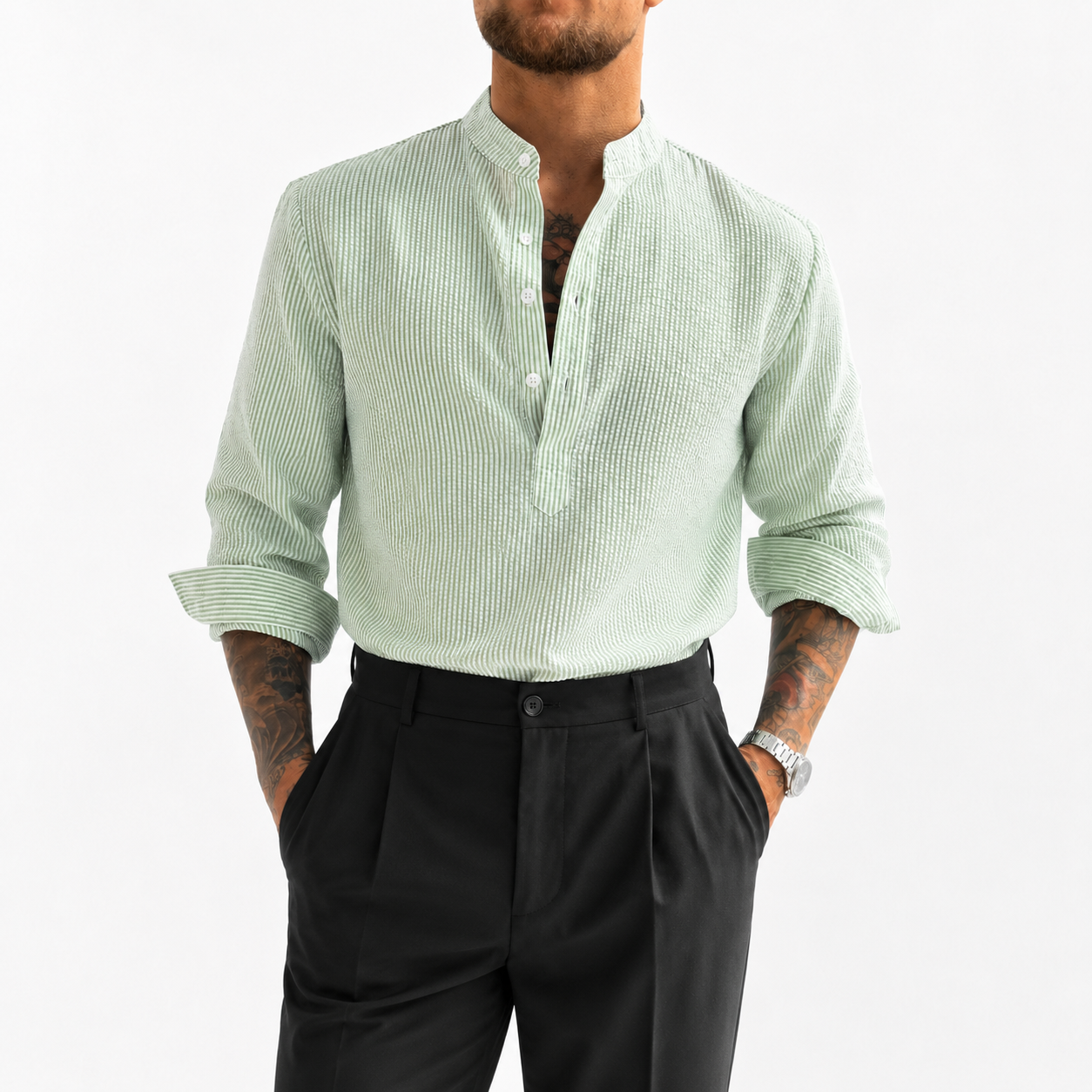 Men's Woven Stripe Pullover Shirt