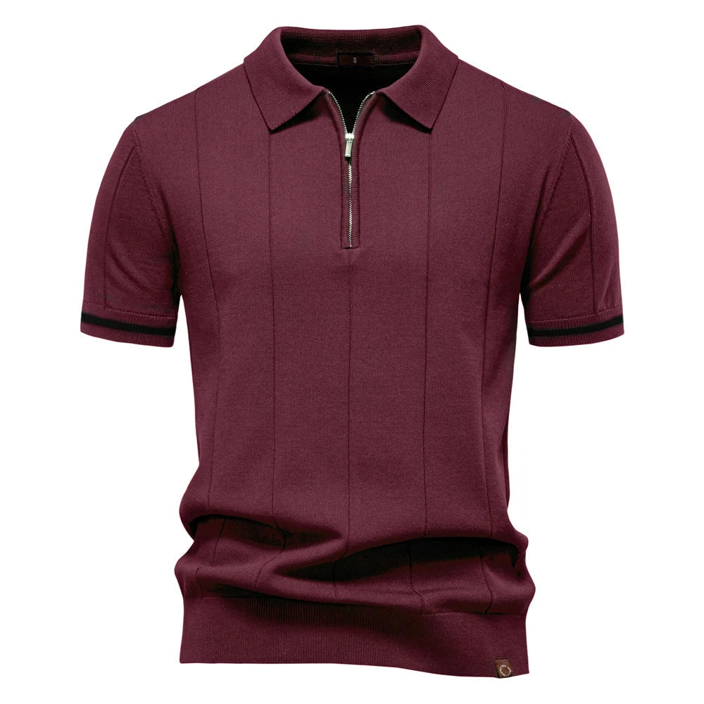Men's Zip-Knit Polo Shirt with Ribbed Detailing