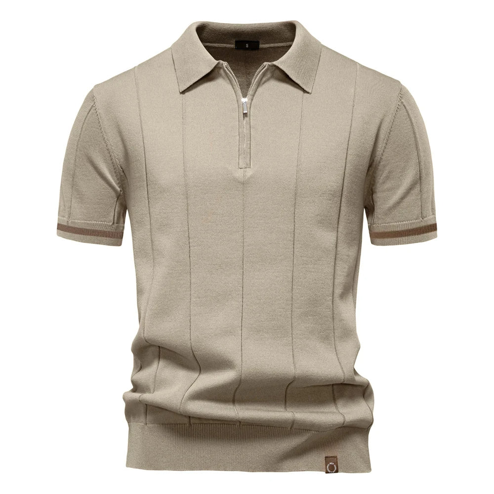 Men's Zip-Knit Polo Shirt with Ribbed Detailing