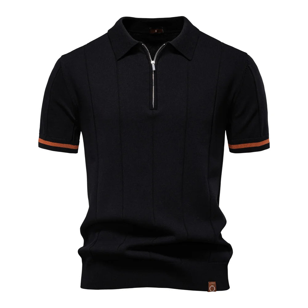 Men's Zip-Knit Polo Shirt with Ribbed Detailing