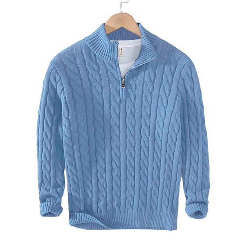 Men's Zipped Cable Sweater and Fitted Trousers Outfit